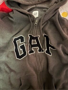 GAP Charcoal Gray Zip-Up Hoodie with Black Logo
